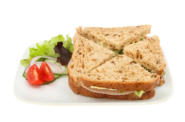Schinkensalat-Sandwich mit Garnitur — Stockfoto