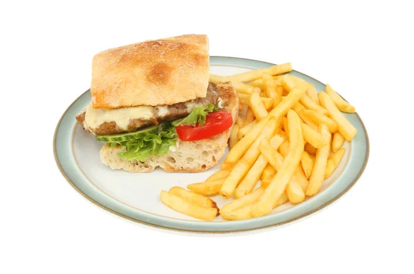 Cheeseburger en frietjes — Stockfoto