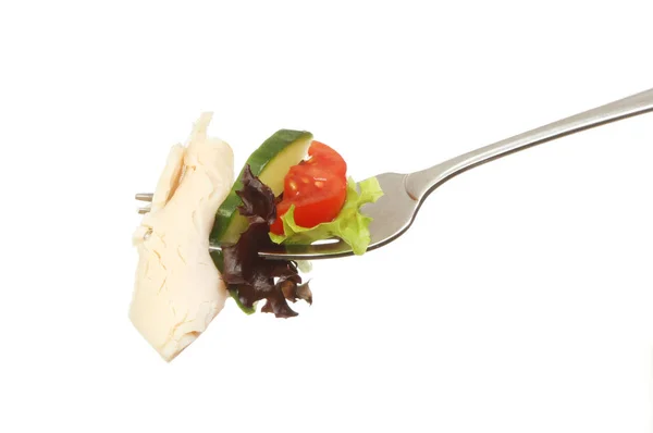 Truthahn und Salat auf einer Gabel — Stockfoto