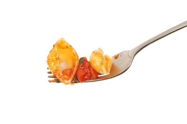 Pasta and sauce on a fork — Stock Photo, Image