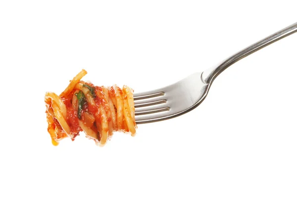 Verse spaghetti op een vork — Stockfoto