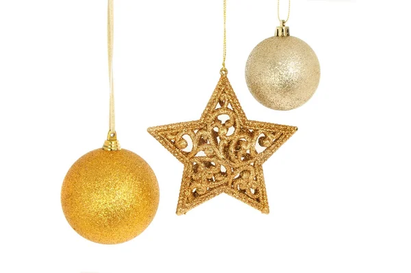 Gouden kerstballen en ster — Stockfoto