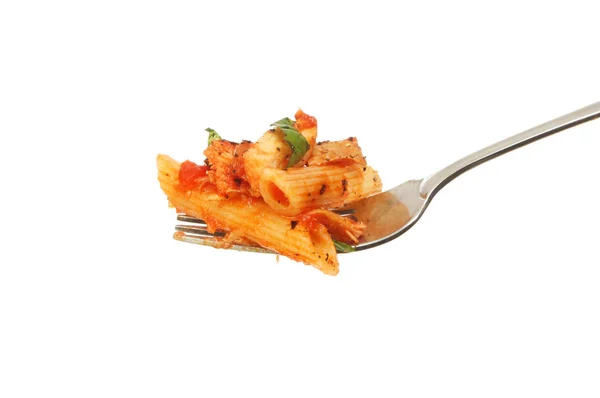 Penne pasta op een vork — Stockfoto