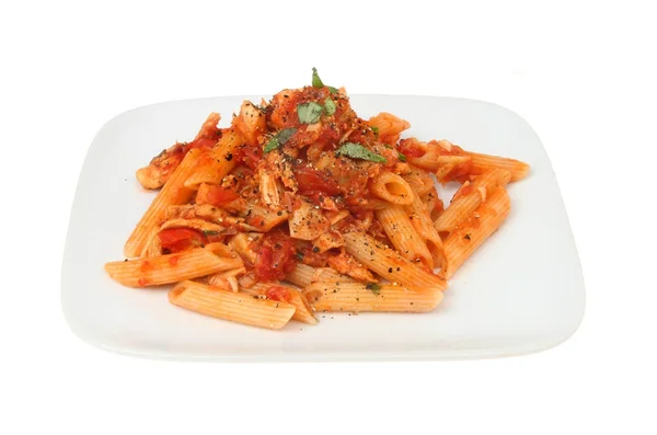 Penne makarna ve sos — Stok fotoğraf