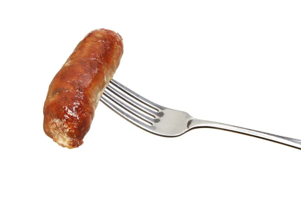 Sausage on a fork — Stock Photo, Image