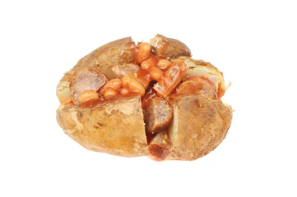Worst en bean gebakken aardappel — Stockfoto