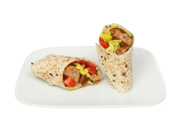 Sausage and salad wraps — Stock Photo, Image