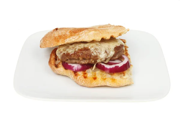 Cheeseburger in ciabatta — Stock Photo, Image