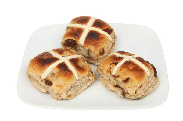 Hot cross broodjes op een plaat — Stockfoto