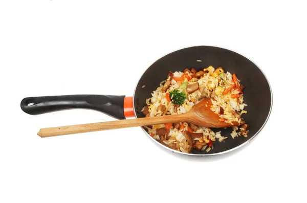 Stir fried rice in a wok — Stock Photo, Image