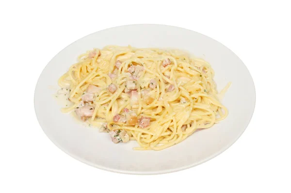 Spaghetti carbonara na talerzu — Zdjęcie stockowe