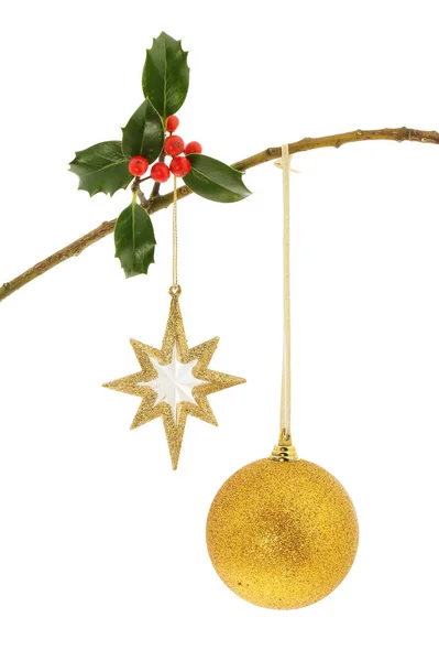 Holly star e bauble — Foto Stock