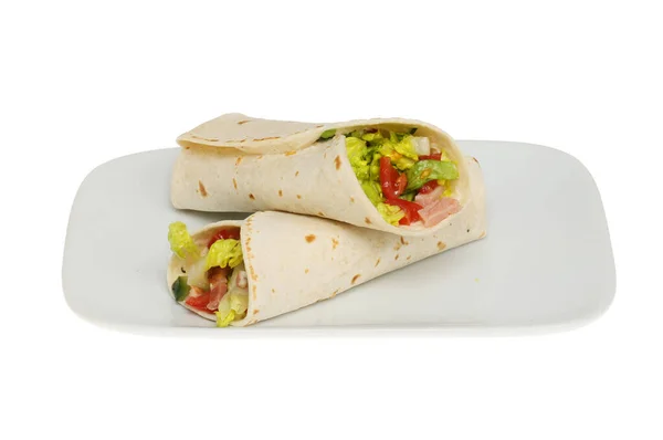 Zwei Wraps Aus Speck Salat Und Tomaten Auf Einem Teller — Stockfoto