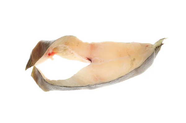 Bistecca Pesce Ippoglosso Crudo Isolata Contro Bianco — Foto Stock