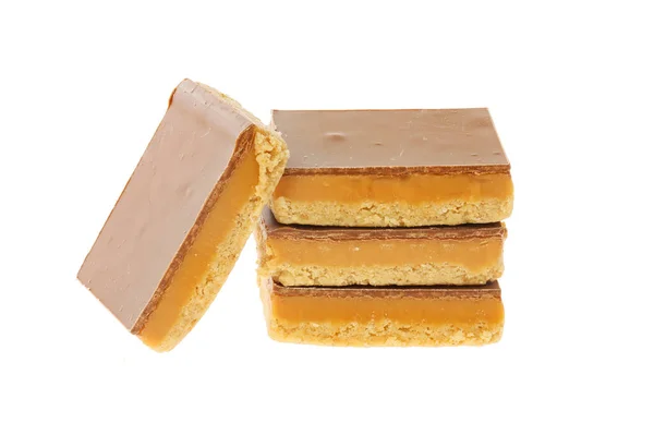 Caramello Quadrati Shortcake Isolati Contro Bianco — Foto Stock