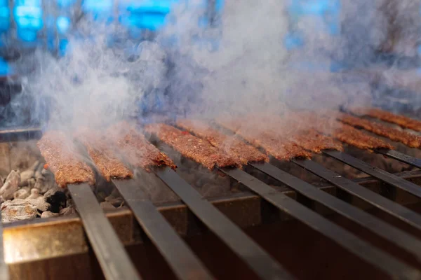 Tradicional Turco Adana Kebab Kebap Parrilla Con Pinchos Restaurante Turco — Foto de Stock