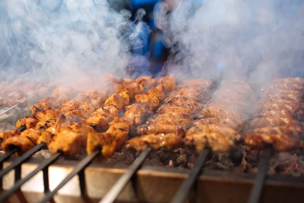 Pollo Shish Kebab Kebap Carne Metal Pincho Barbacoa Brasas Restaurante — Foto de Stock