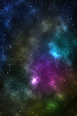 Nebula ve yıldızlı soyut uzay arkaplanı, gece gökyüzü ve Samanyolu. Yıldızlı Starfield Galaksisi.