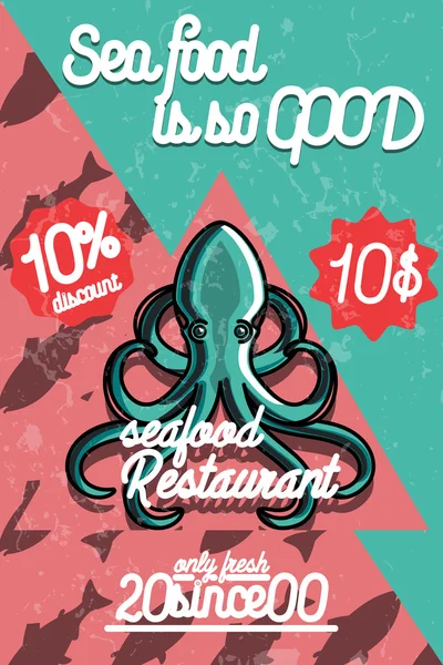 Color vintage seafood restaurant poster — Stock Vector