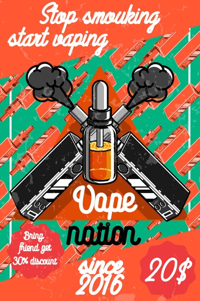 Cor vape vintage, cartaz de cigarro eletrônico — Vetor de Stock