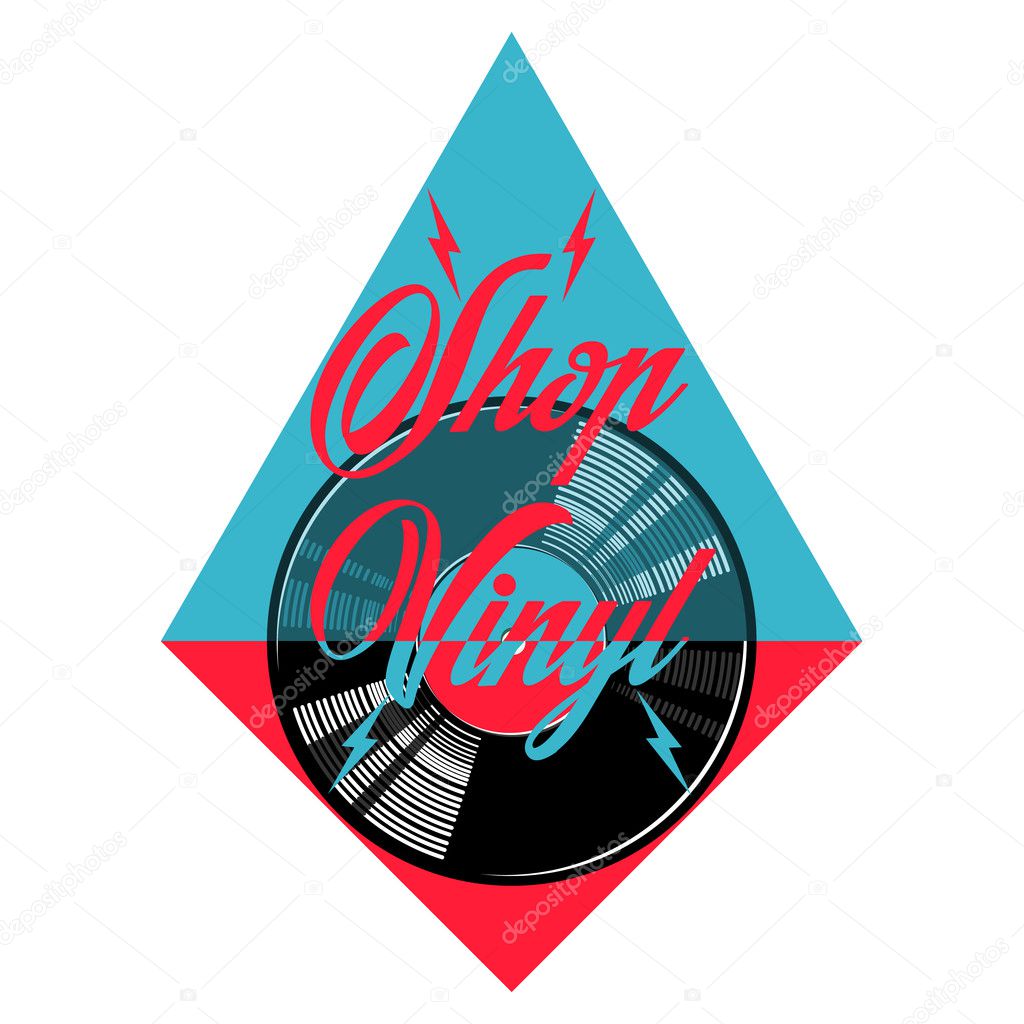 Color vintage music shop emblem. For Music shop, recording studio, karaoke club. Design elements isolated on white background