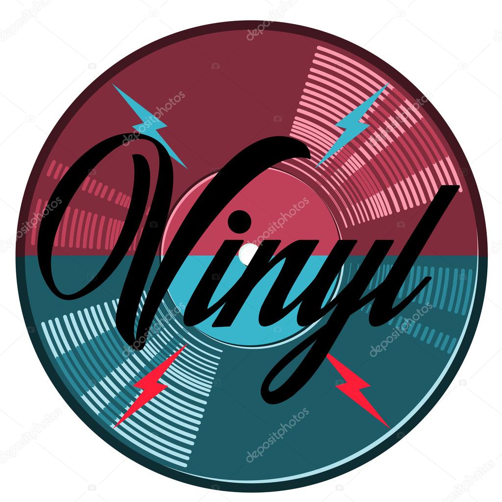 Color vintage music shop emblem. For Music shop, recording studio, karaoke club. Design elements isolated on white background