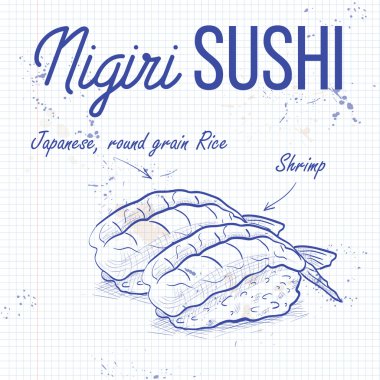 Vektör renk etiket, Ebi Nigiri suşi