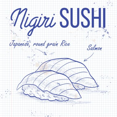 Vektör nigiri suşi kroki