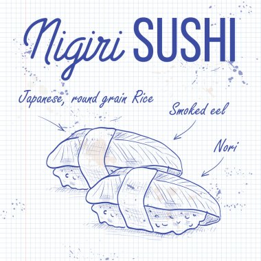 Vektör nigiri suşi kroki