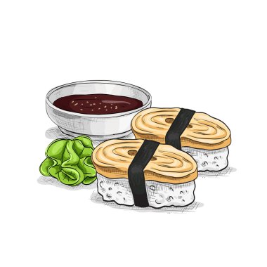 Vektör suşi Renk eskiz, Tamago Nigiri