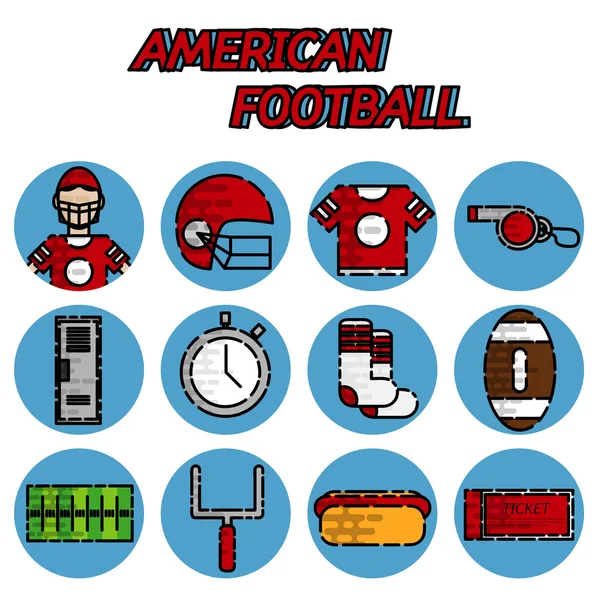 Americano fútbol plano icono conjunto — Archivo Imágenes Vectoriales