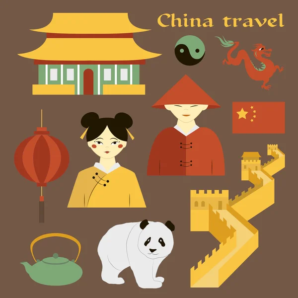 到中国旅游。一套图标 — 图库矢量图片