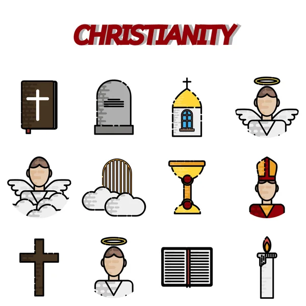 Cristianismo icono plano conjunto — Archivo Imágenes Vectoriales