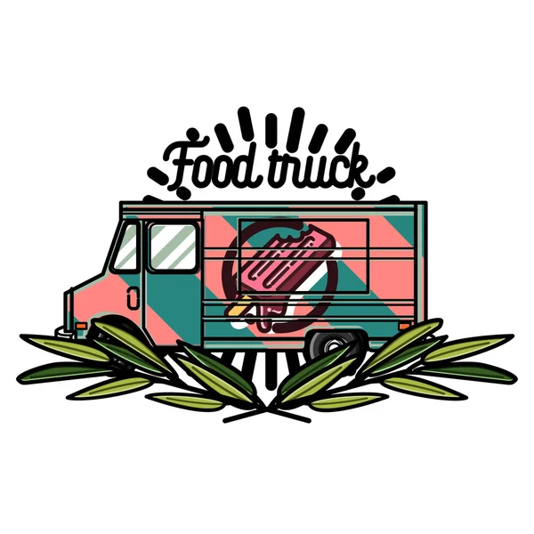 Farbe Vintage Food Truck Emblem — Stockvektor