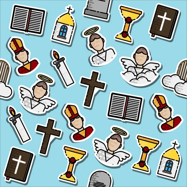 Colored Christianity icons pattern — Stock Vector