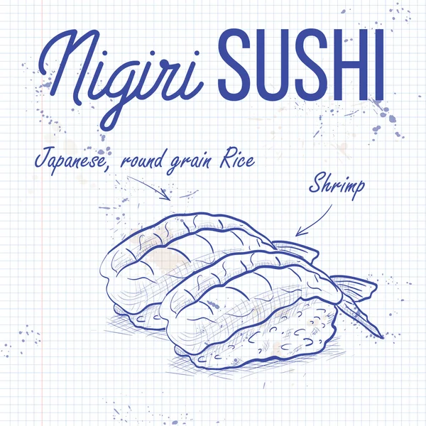 Stiker warna vektor, Ebi Nigiri Sushi - Stok Vektor