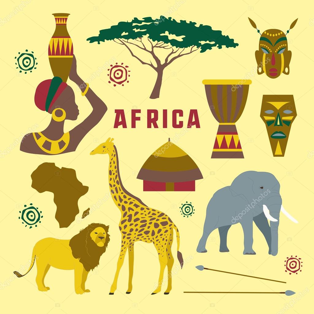 Colorful Africa elements and icons set. Vector illustration, EPS 10