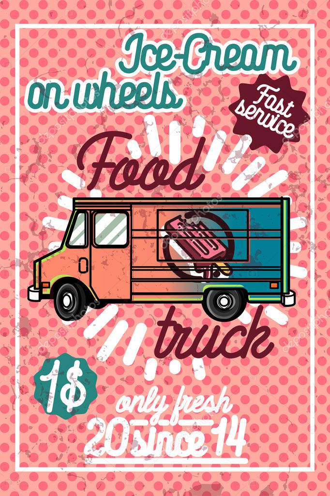 Color vintage Food truck poster. Vector illustration, EPS 10
