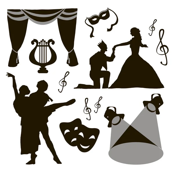 Set of theatre acting performance icons — Stock Vector