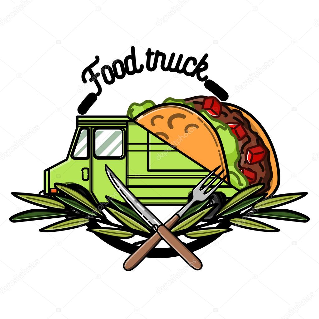 Color vintage Food truck emblem. Vector illustration, EPS 10