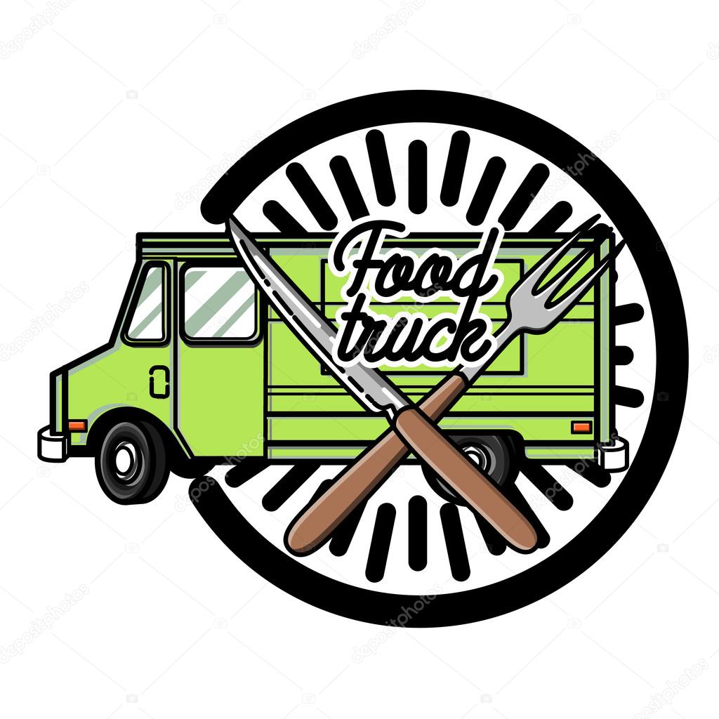 Color vintage Food truck emblem. Vector illustration, EPS 10