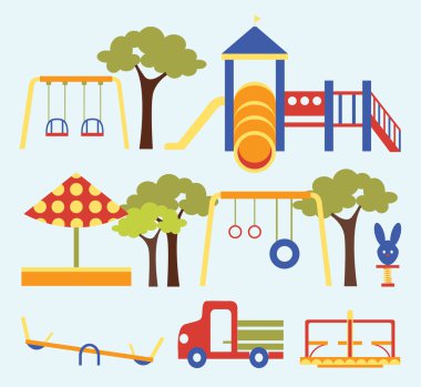 Icons set of playground equipments clipart