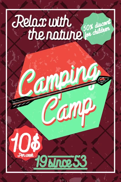 Color vintage cartel de Camping — Vector de stock