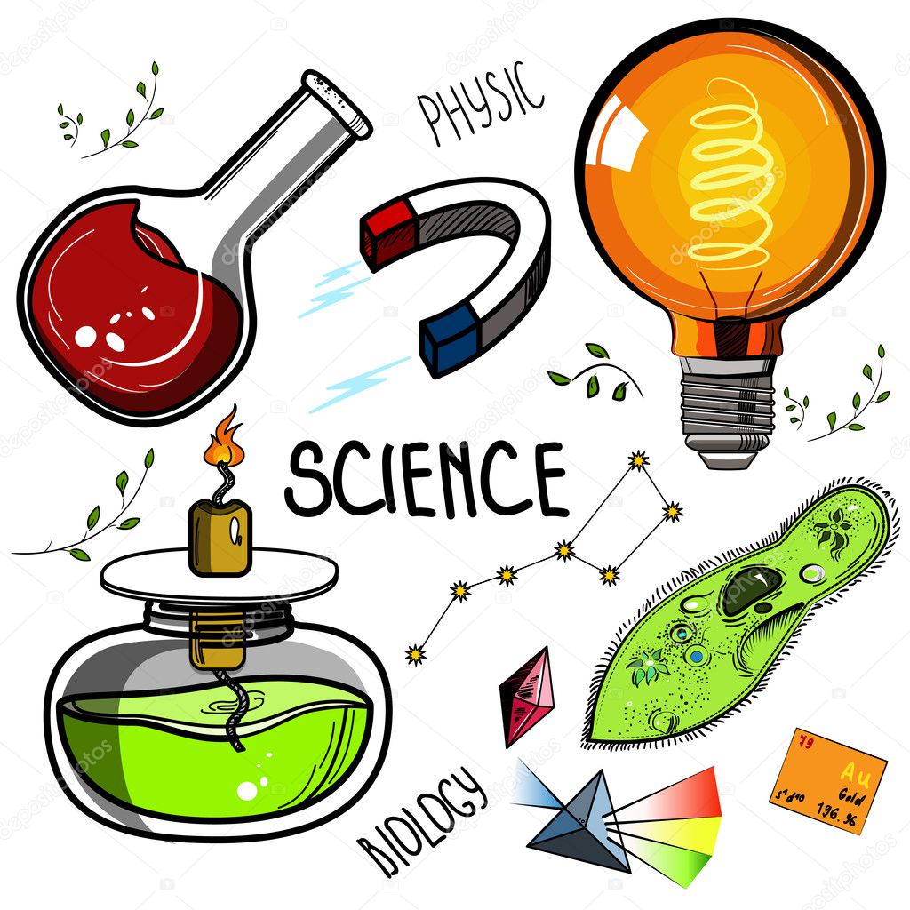 Colored Hand drawn science set