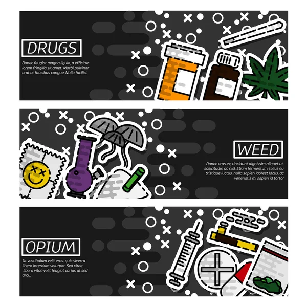 Conjunto de Banners Horizontales sobre drogas — Vector de stock