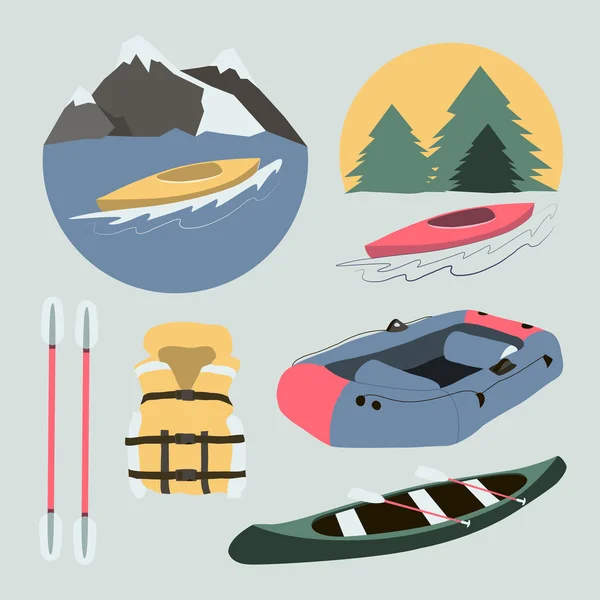 Rafting and kayaking icons collection — Stock Vector