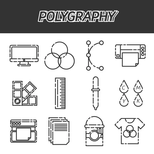 Conjunto de ícones planos de poligrafia — Vetor de Stock
