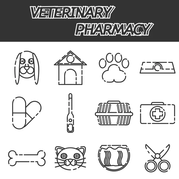Veterinärmedicinska apotek ikoner set — Stock vektor
