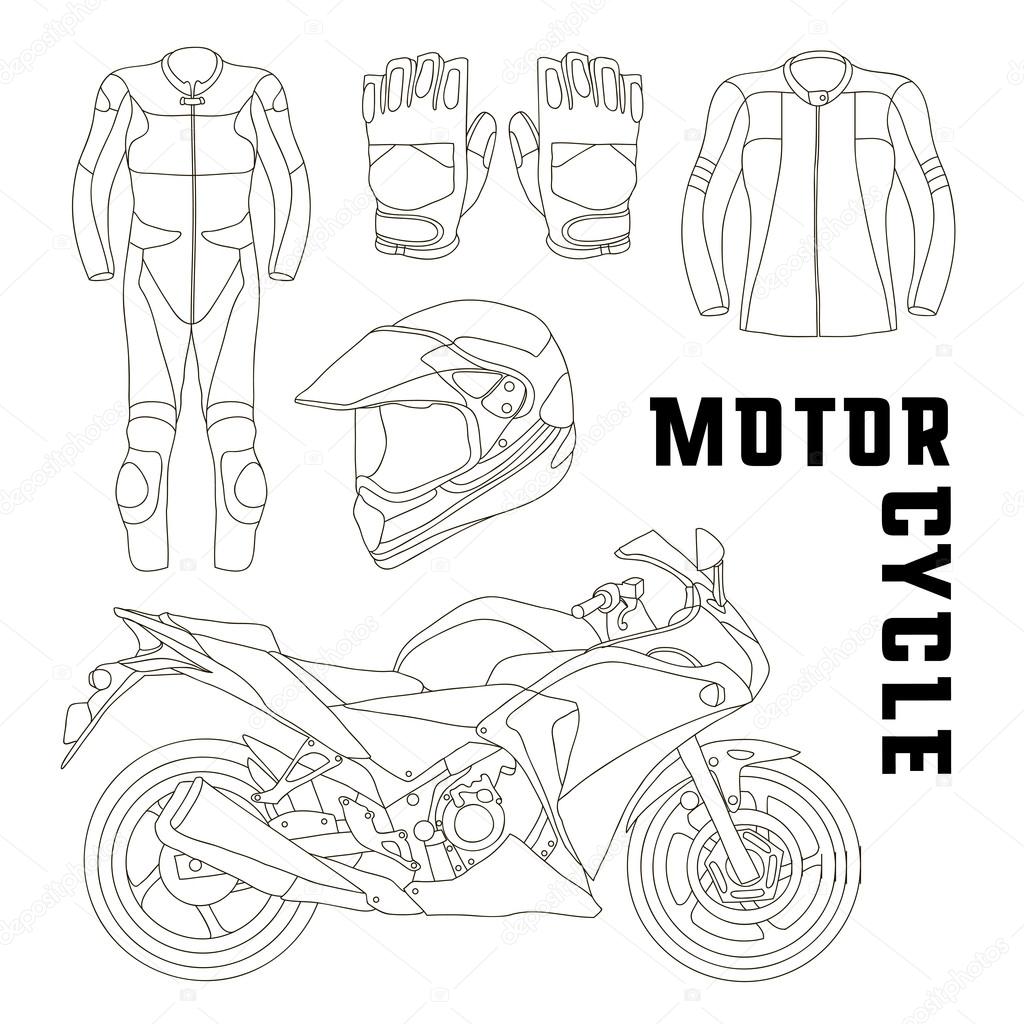 Motorcycle Accessories Biker Icons Set Vector Stock Vector