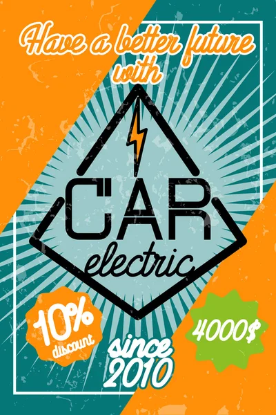 Color vintage electric car poster — Stock Vector